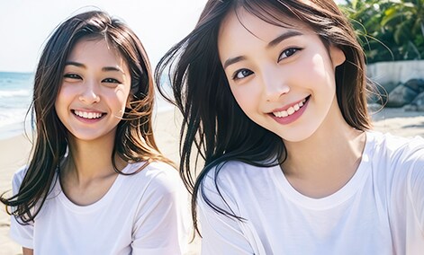 笑顔な女性2人の画像