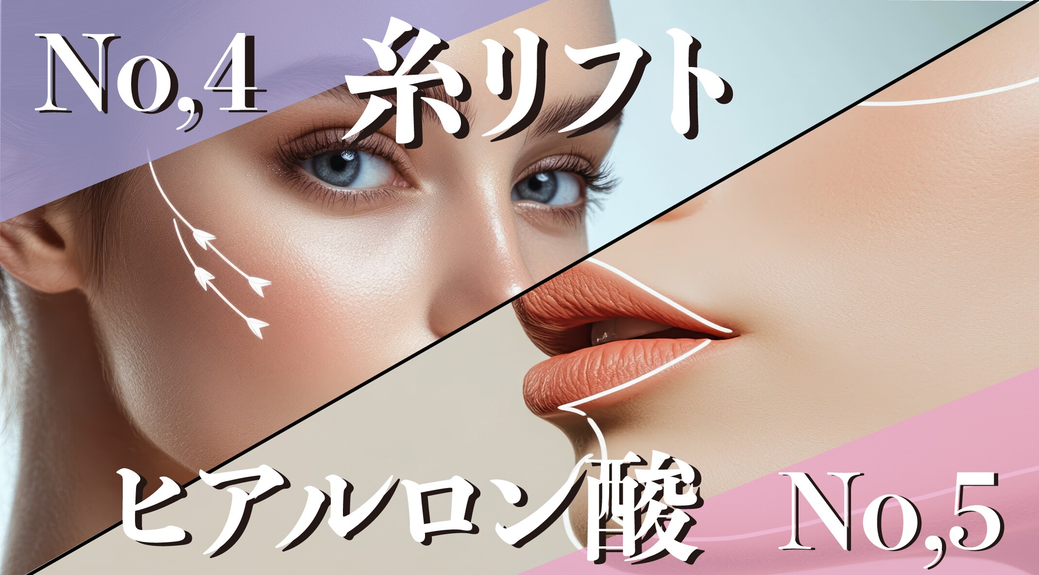 糸リフト <br />
たるみケアの即効性が魅力。リフトアップで横顔美人に。<br />
ヒアルロン酸注入<br />
立体感のあるお顔に。バランス調整や自然な若返り効果で支持多数！