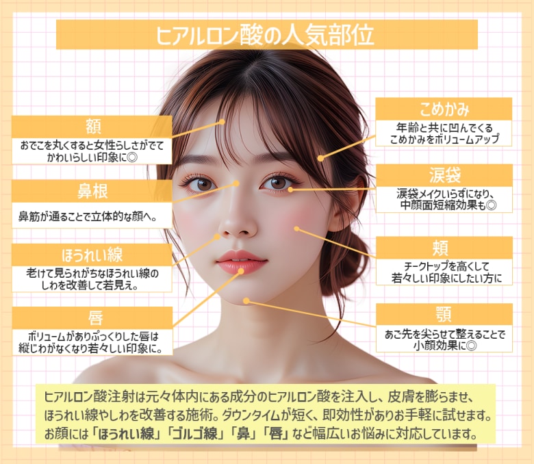 ヒアルロン酸の人気部位はこちら