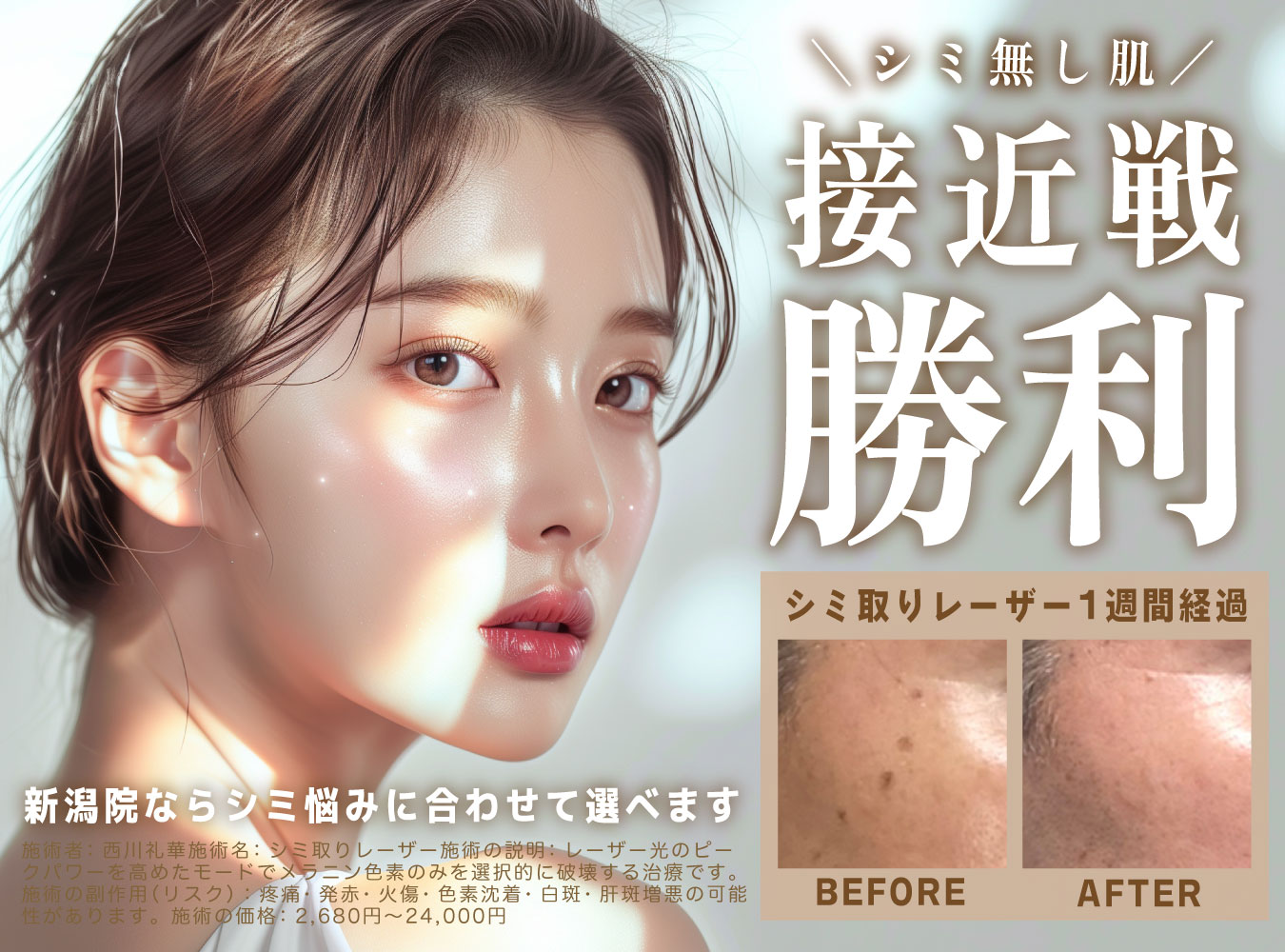 🌞新潟でシミ・肝斑治療🌞2,680円から✨人気のレーザーで輝く美肌へ💎ボディのシミも撃退👊！