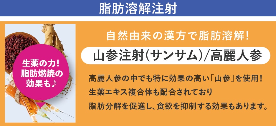 左右差を整えたり、こ繊細なデザインを行える脂肪溶解注射！マシンと併用することで相乗効果を狙えます。