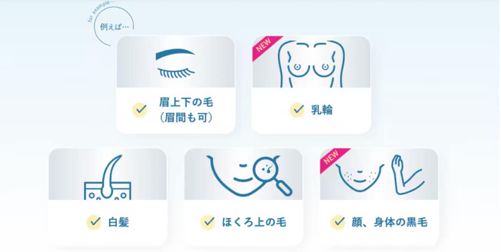 ニードル脱毛に可能施術部位写真